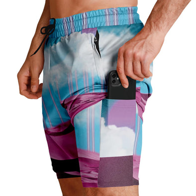 Electric Desert Men's 2-in-1 Shorts - Vaporwave Clothing - Aesthetic Clothing