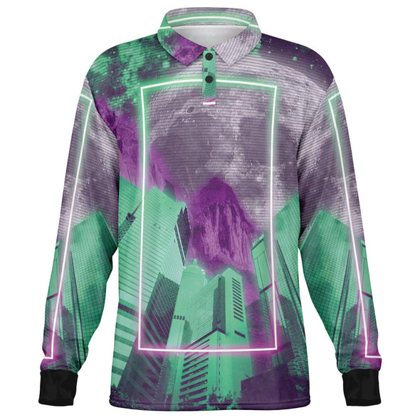 City of Radiance Long Sleeve Polo - Vaporwave Clothing - Aesthetic Clothing