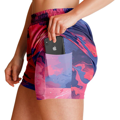 Quantum Tides Women's 2-in-1 Shorts - Vaporwave Clothing - Aesthetic Clothing