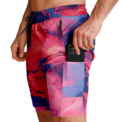 Quantum Tides Men's 2-in-1 Shorts - Vaporwave Clothing - Aesthetic Clothing