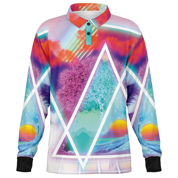 Dimensions Collide Long Sleeve Polo - Vaporwave Clothing - Aesthetic Clothing