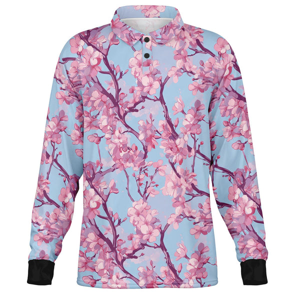 Cherry Blossom Long Sleeve Polo - Vaporwave Clothing - Aesthetic Clothing