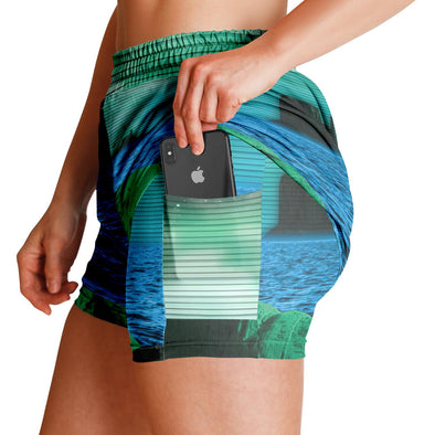 Emerald Canyon Women's 2-in-1 Shorts - Vaporwave Clothing - Aesthetic Clothing