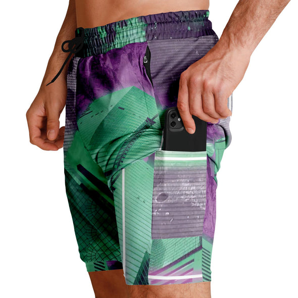 City of Radiance Men's 2-in-1 Shorts - Vaporwave Clothing - Aesthetic Clothing