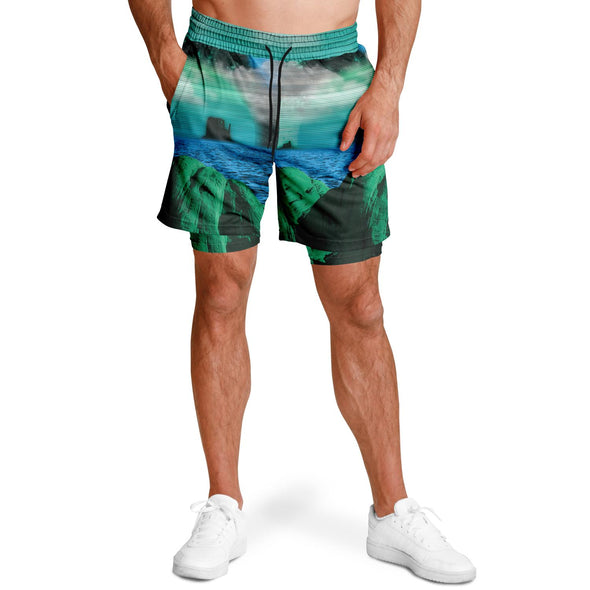 Emerald Canyon Men's 2-in-1 Shorts - Vaporwave Clothing - Aesthetic Clothing
