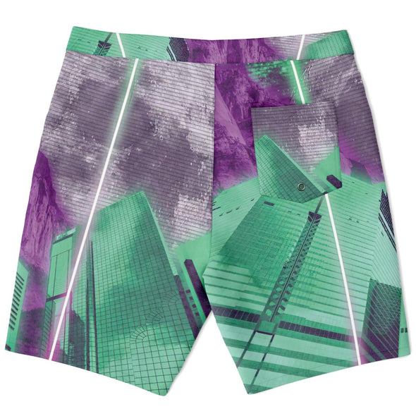 City of Radiance Board Shorts - Vaporwave Clothing - Aesthetic Clothing