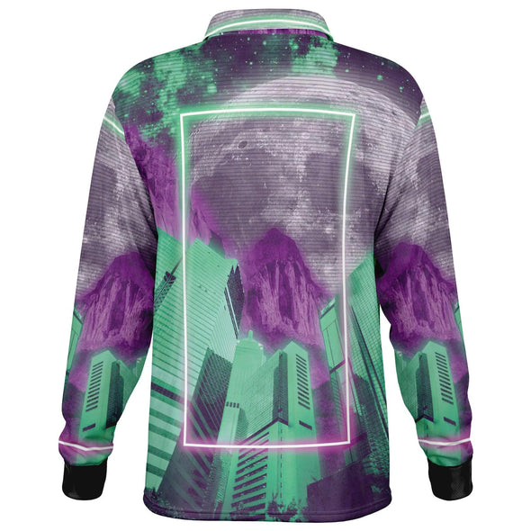 City of Radiance Long Sleeve Polo - Vaporwave Clothing - Aesthetic Clothing