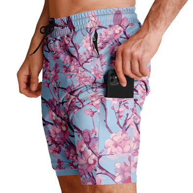 Cherry Blossom Men's 2-in-1 Shorts - Vaporwave Clothing - Aesthetic Clothing