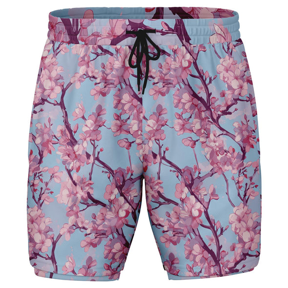 Cherry Blossom Men's 2-in-1 Shorts - Vaporwave Clothing - Aesthetic Clothing