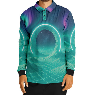 Astral Gateway Long Sleeve Polo - Vaporwave Clothing - Aesthetic Clothing