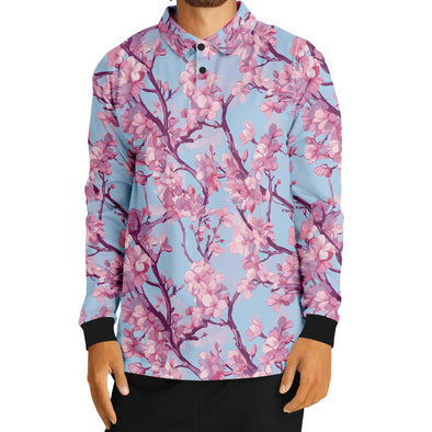 Cherry Blossom Long Sleeve Polo - Vaporwave Clothing - Aesthetic Clothing