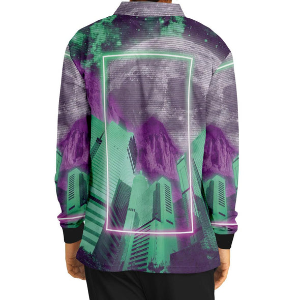 City of Radiance Long Sleeve Polo - Vaporwave Clothing - Aesthetic Clothing