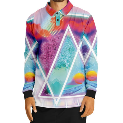 Dimensions Collide Long Sleeve Polo - Vaporwave Clothing - Aesthetic Clothing