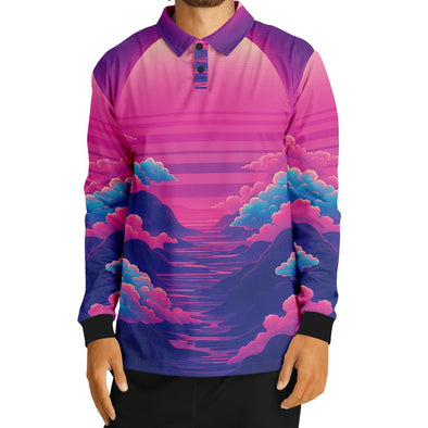 Duskwave Long Sleeve Polo - Vaporwave Clothing - Aesthetic Clothing