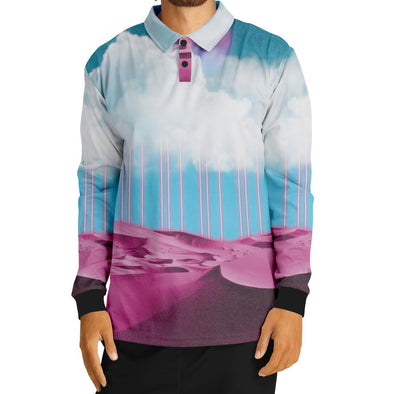 Electric Desert Long Sleeve Polo - Vaporwave Clothing - Aesthetic Clothing