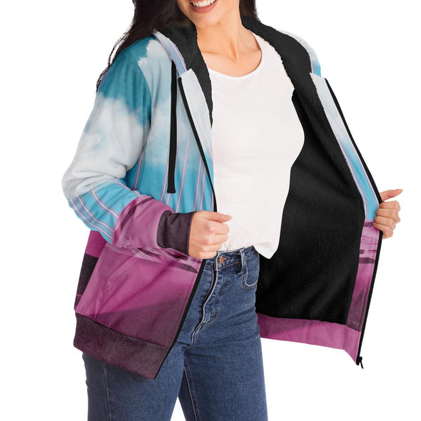 Electric Desert Sherpa Hoodie - Vaporwave Clothing - Aesthetic Clothing