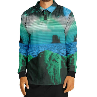 Emerald Canyon Long Sleeve Polo - Vaporwave Clothing - Aesthetic Clothing