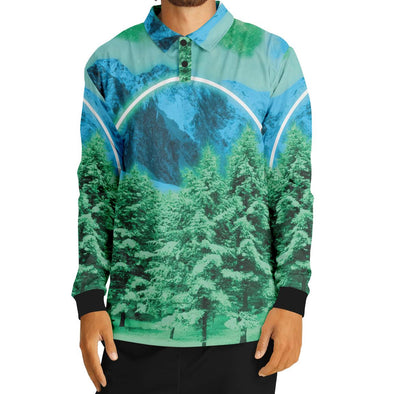 Minty Wonderland Long Sleeve Polo - Vaporwave Clothing - Aesthetic Clothing