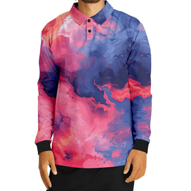 Quantum Tides Long Sleeve Polo - Vaporwave Clothing - Aesthetic Clothing