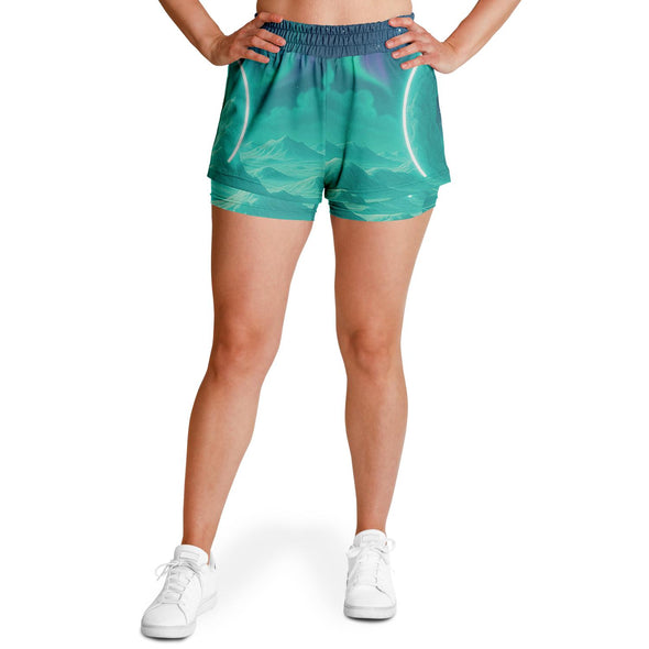 Astral Gateway Women's 2-in-1 Shorts - Vaporwave Clothing - Aesthetic Clothing