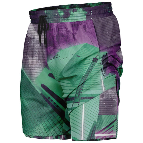City of Radiance Men's 2-in-1 Shorts - Vaporwave Clothing - Aesthetic Clothing