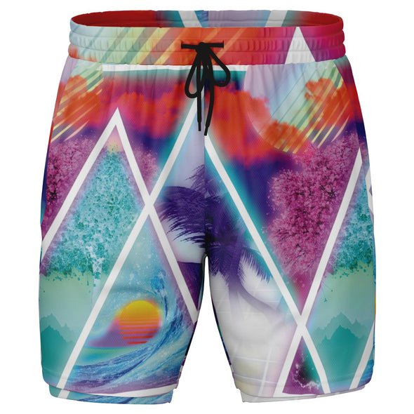 Dimensions Collide Men's 2-in-1 Shorts - Vaporwave Clothing - Aesthetic Clothing