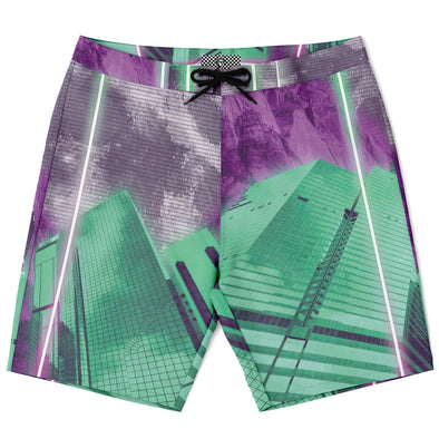 City of Radiance Board Shorts - Vaporwave Clothing - Aesthetic Clothing