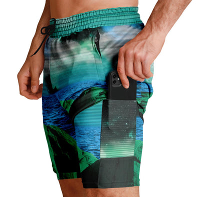 Emerald Canyon Men's 2-in-1 Shorts - Vaporwave Clothing - Aesthetic Clothing