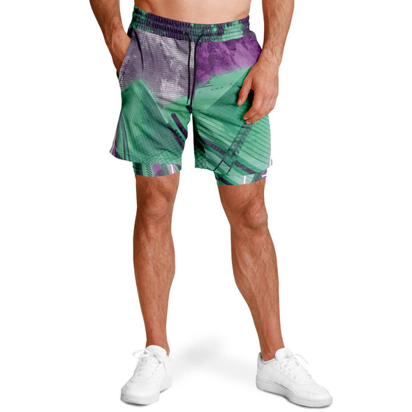 City of Radiance Men's 2-in-1 Shorts - Vaporwave Clothing - Aesthetic Clothing